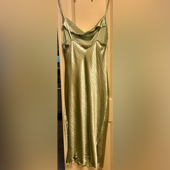 BEBE HAMMERED SATIN SLIPDRESS IN SAGE - Picture 7 of 8